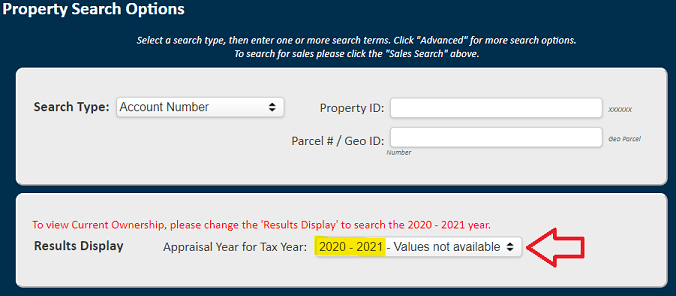 Property search website view current ownership