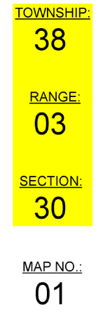 Example of what the township, range, and section numbers look like on a tax parcel map