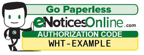 An example of what the eNotices Online authorization code looks like