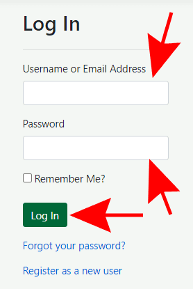Arrows indicating to fill in the username and password fields for logging into eNotices Online